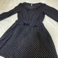 【1000円値下げ中】 ネイビー ドット柄 長袖ワンピース