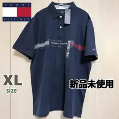 【新品未使用】トミーヒルフィガー ポロシャツ XL ネイビー ロゴ トリコロール