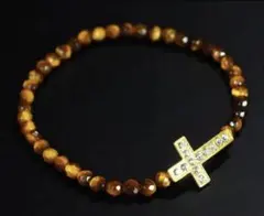 天然石 タイガーアイ ダイヤモンド クロス ブレスレット 虎目石 ブレス S