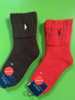 POLO RALPH LAUREN ルームソックス　23〜25レッド➕ブラウン
