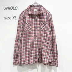 ユニクロ UNIQLO 赤 チェックシャツ 長袖 XL ネルシャツ カジュアル