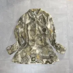 【デザインシャツ】 透け感×バックボタン ポリエステル M レディース　主役級