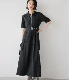 【美品】HARE　ジップデザインワンピース　ブラック　ZIP　モード　ベルト付き 美品】HARE ジップデザインワンピース ブラック ZIP モード ベルト付き