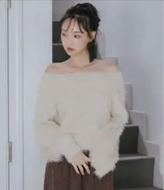 archives シャギーオフショルニットプルオーバー　アイボリー