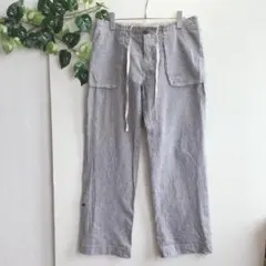 美品✨ シュカグローバルワーク ワイドパンツ ストライプ ネイビー 綿 麻