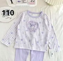 女の子可愛いチェック柄パジャマセット　キャラクター付き　绵 110