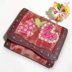 良品☆シンクビー ミニ財布 がま口 折り財布 レオパード ジャガード ハートのサムネイル