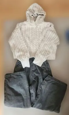 GU ケーブルニットパーカーとカーゴパンツ2枚の3点セット