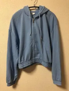 H&M★クロップドパーカー フルジップ★ライトブルー(XL)