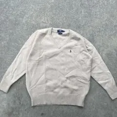 ポロ・ラルフ・ローレン ベージュ Vネック ニット 100%ウール