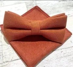 テラコッタ　蝶ネクタイとポケットチーフ セット