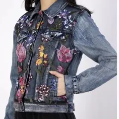Desigual デニムジャケット 袖レース 刺繍 スパンコール Lサイズ 