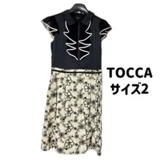 トッカ TOCCA ドッキングワンピース 2 黒×ベージュ 半袖 ひざ丈 M