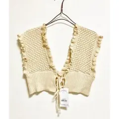 merry jenny 新品 アイボリー クロシェリボンニットビスチェ