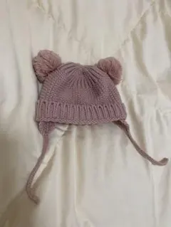 ZARA くま耳ポンポン付きニット帽 50cm ピンク
