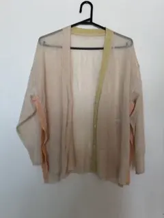 Babピンクシアーカーディガン 長袖 オレンジアクセント