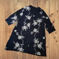 25 APAISER 刺繍 花柄 ネイビー ボタン シャツ チュニック o5