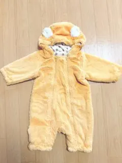 【美品】キッズズー クマ耳 ボアジャンプスーツ カバーオール 70 黄色 水玉