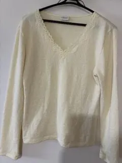 日本製　長袖Vネックカットソー　お部屋着　レモン色