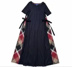 極美品 ブルーレーベルクレストブリッジ リボン チェック ロング ワンピースのサムネイル