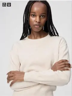UNIQLO ユニクロ ダブルフェイスクルーネックセーター Lナチュラル