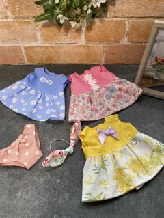 ハンドメイド メルちゃん服＆パンツヘアゴムセット 　ワンピース3点セット No2