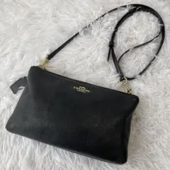 極美品　コーチ　ショルダーバッグ　レイラ　黒　ダブルジップ　レザー　長財布収納可