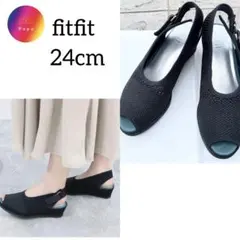 fitfit 厚底シアーニットサンダル 黒　メッシュ　24 しなやかウェッジ