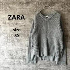 ザラ ZARA グレー Vネック ニット セーター 長袖 綺麗め サイドスリット