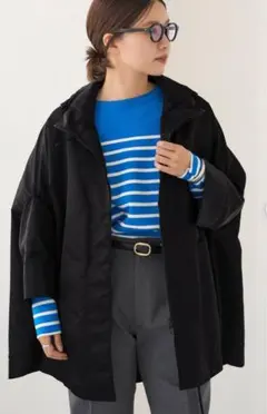 極美品】Rene ポンチョ ケープコート ジップアップ ウール ブラック 34