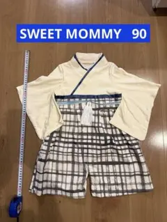 【SWEET MOMMY】サイズ90 袴ロンパースアイボリー グレー チェック柄