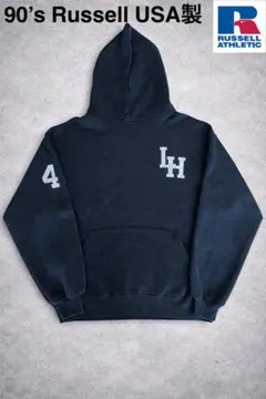 90s USA製 Russell パーカー 黒 両面プリント L