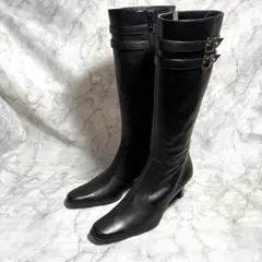 • 美品 ing 日本製 サイドジップ 本革 ストラップ ロングブーツ 23.5