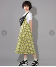 PAGEBOY ジャンパースカートイエロー チェック サロペット ジャンスカ春