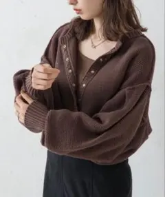 kastane クロップドバルーン袖カーディガン