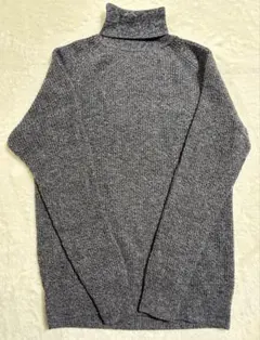 無印良品　グレー タートルネック　リブニット　S ウール100%