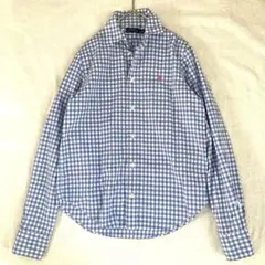 美品　ポロラルフローレン　シャツ　ギンガムチェック　水色　ピンクポニー　S
