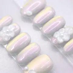 854ネイルチップSサイズ韓国ちゅるんオーロラ 立体フラワー パール　マグネット