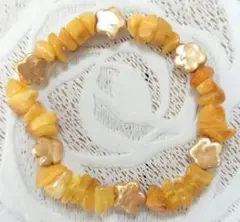 琥珀&淡水パールブレスレット