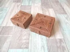 アウトレット品●2種類セット●四角小物入れ●フタ付●アタ●バリ島●1028.3