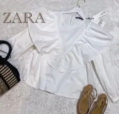 新品タグ付き！ZARA ザラ　フリル　コットン　ブラウス