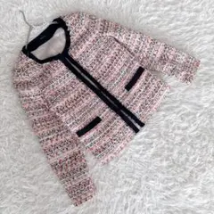 SHIPS シップス (M) ノーカラーファンシーツイードジャケット 肩パッド