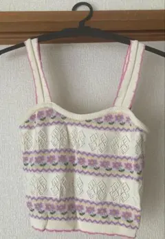 【古着】花柄編み込みデザインビスチェ