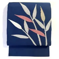 5k2451 名古屋帯　絹　紺　青　銀色　金色　ピンク　柄物　和装　着物