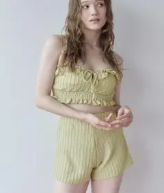 【SEADRESS】 3点セット/フリルデザインジャガードビキニ×ショートパンツ