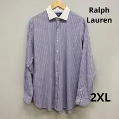 Polo by Ralph Lauren 青白ストライプドレスシャツ　2XL相当