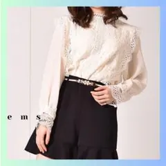 美品　エムズエキサイト 袖シフォンレース シースルートップス　ホワイト　白