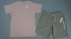 【新品タグ付】GU グレー ハーフパンツとピンクTシャツ 2点セット