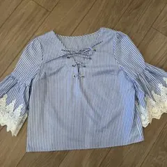 ブルー　リボン　セシルマクビー　ストライプ　レース　カットソー