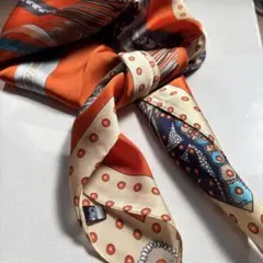 スカーフ 大判70✕70cm オレンジ 馬具柄 バンダナ スカーフ レディース
